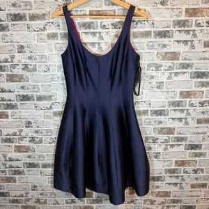 NWT Aqua Navy Blue Satin Fit and Flare Cocktail Dress Size 4